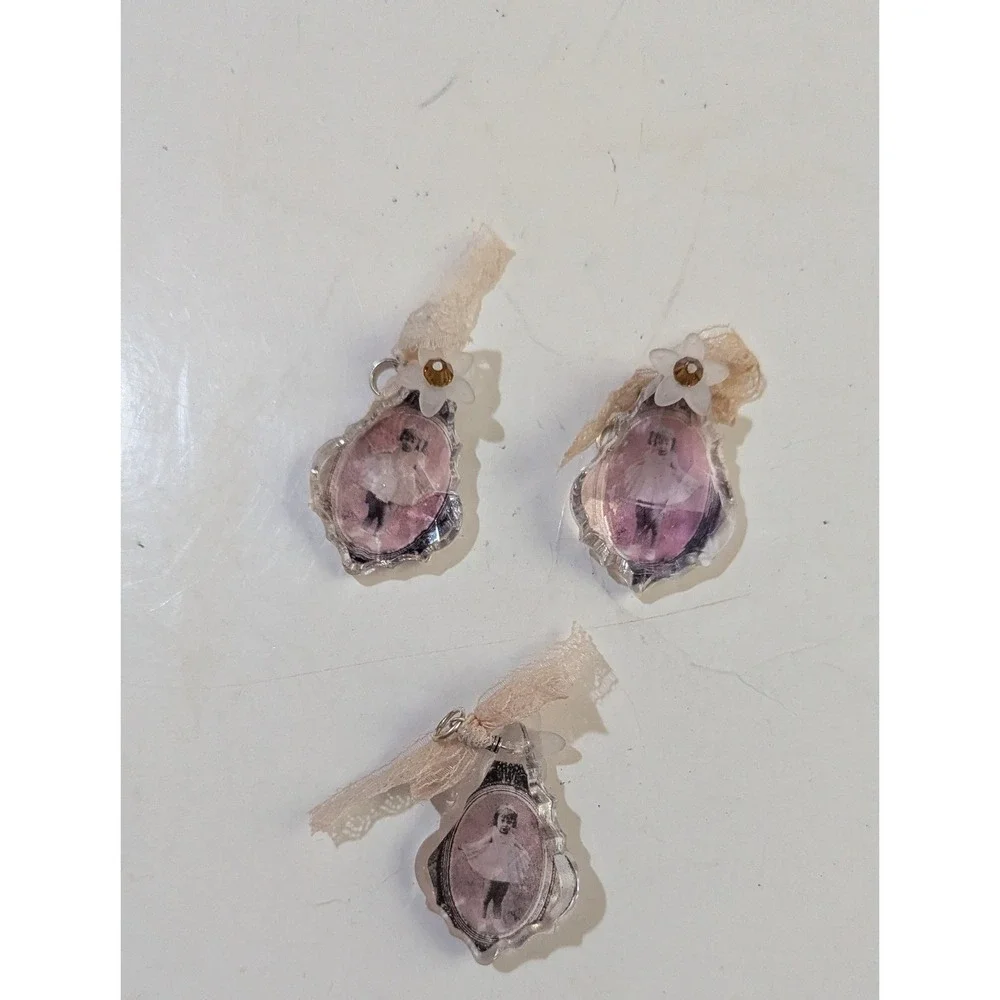 Vintage Style‎ Ballerina Girl Acrylic Ornaments Set of 3 Lace Bow Floral Pink